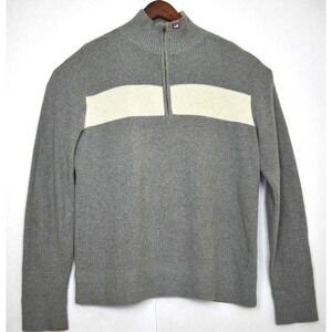 Polo Ralph Lauren MFG Mens Sweater 1/4 Zip Gray White Striped Pullover Cotton XL